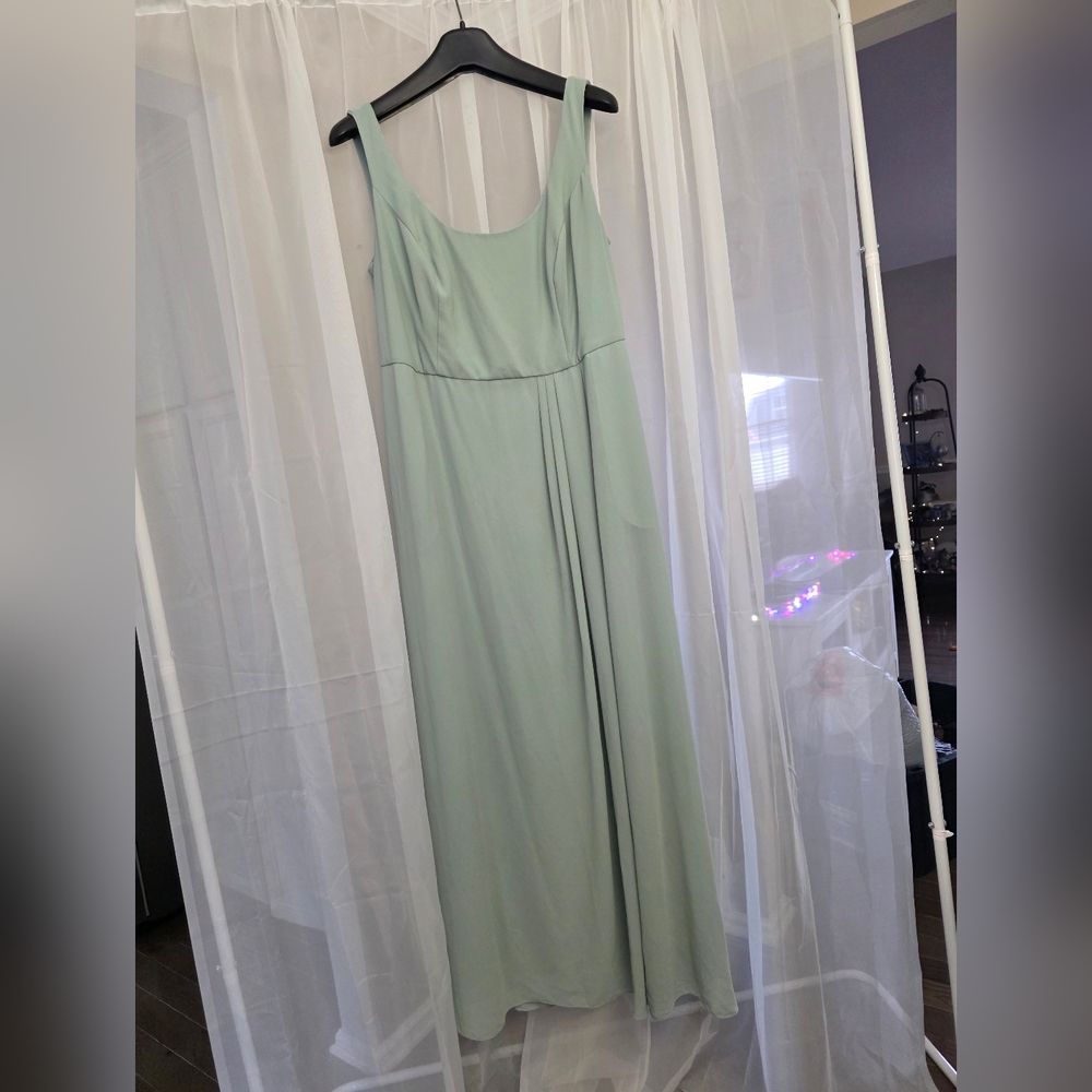 David's Bridal Dusty Sage Bow Back Strap Bridesmaid Dress